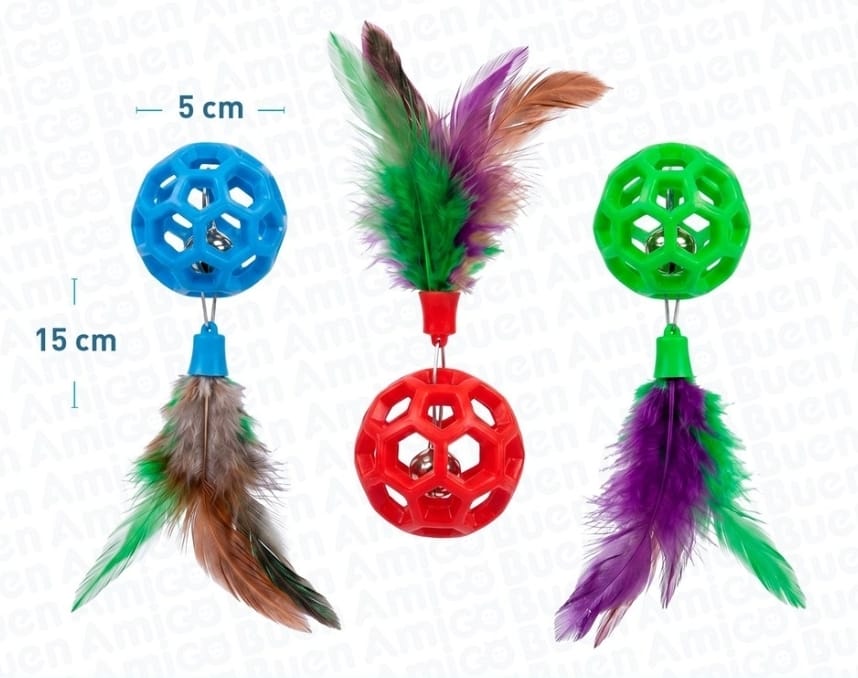 juguete  para gatos Pelota de goma con plumas